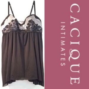 Cacique Black Lace Trim Women's Babydoll Camisole Size 18/20